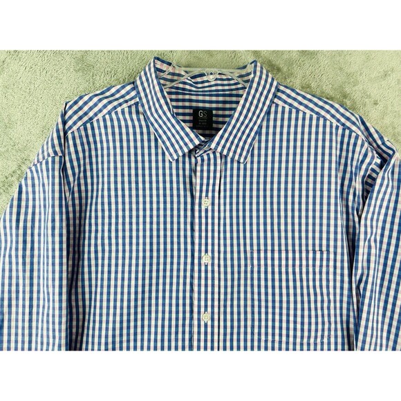 GS Easy Stretch Classic Fit Dress Shirt Men's 19 Long Sleeve Button Up Check - Picture 2 of 7